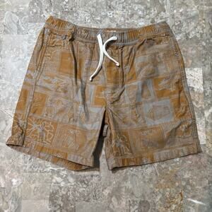 Wallace & Barnes Shorts Mens Small Brown Floral Hawaiian 6” Drawstring Cotton